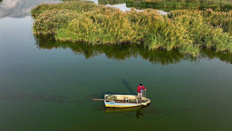suyu azalan belevi gölü balıkçılara ekmek kapısı olmayı sürdürüyor